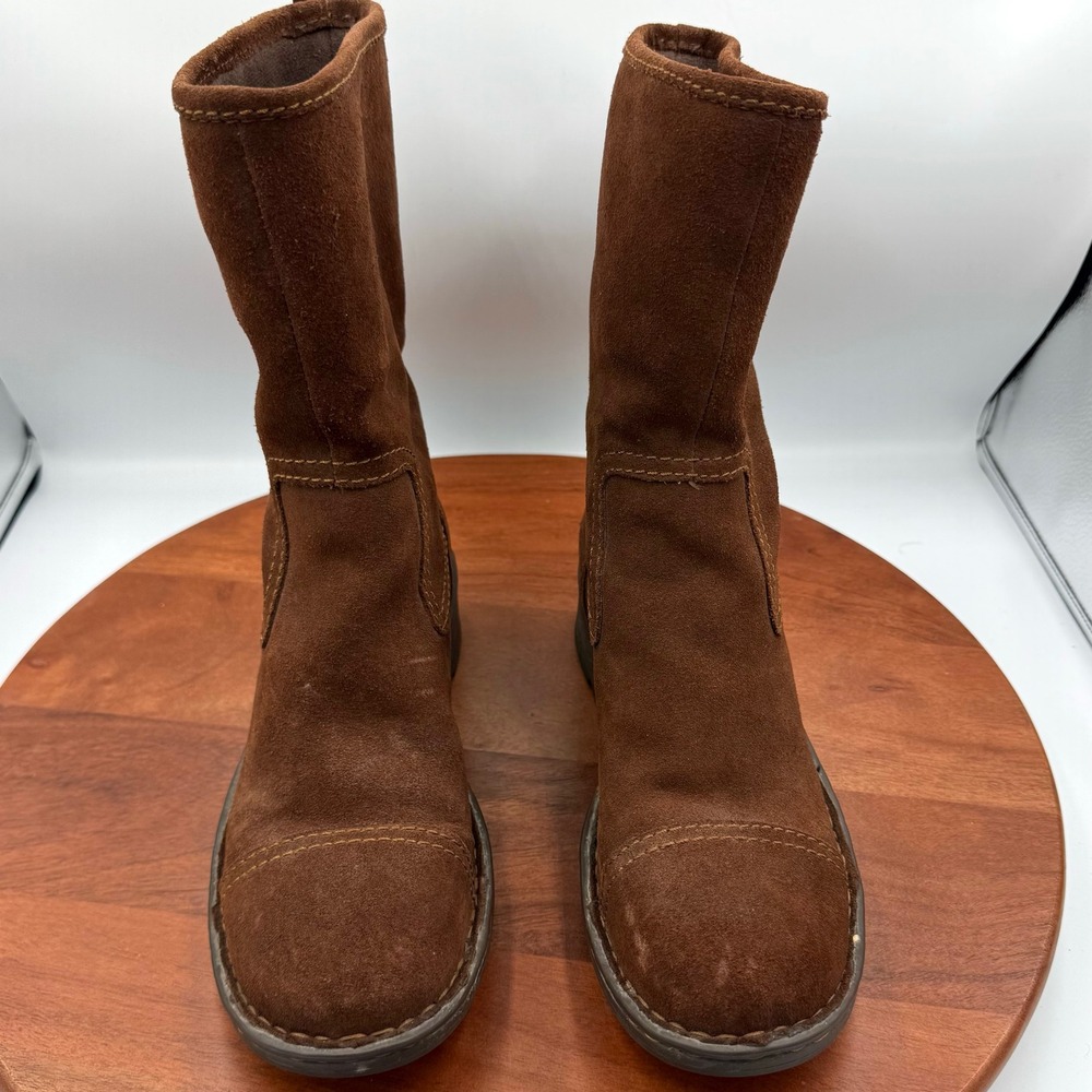Born Audie Suede Leather‎ Riding Boots Brown Mid Calf Pull On Womens 8.5 Boho